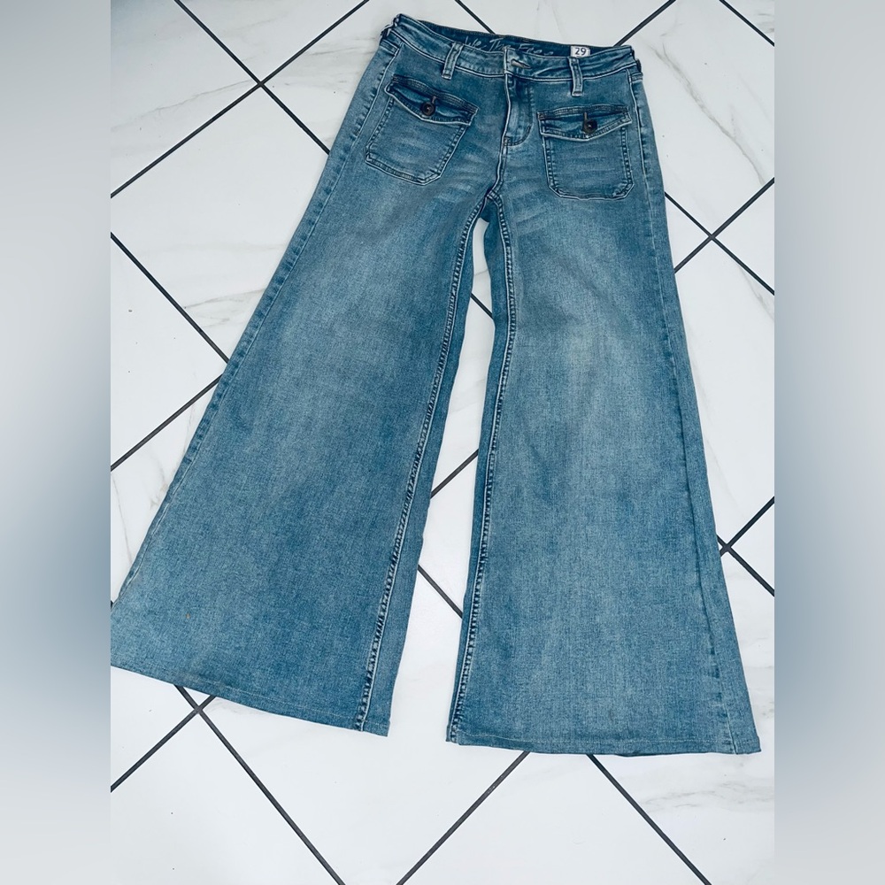 Free People Women's Blue Wide-Leg Flare Jeans